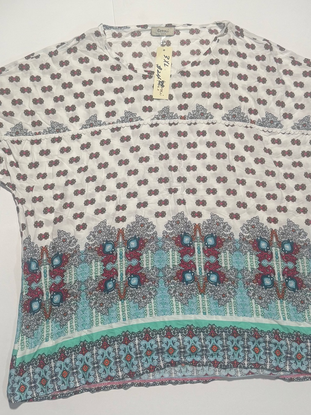 NWT, Toomi Mixed Print Boho Peasant Blouse 3xl